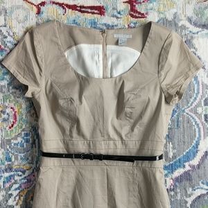 H&M Tan Sheath Dress with Black Belt - Size 6